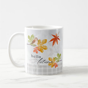 Hallo Herbst mit Bird und Herbstlauben Kaffeetasse