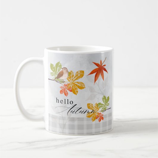 Hallo Herbst mit Bird und Herbstlauben Kaffeetasse (Links)