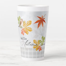 Hallo Herbst mit Bird und Herbstlauben Milchtasse