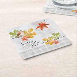 Hallo Herbst mit Bird und Herbstlauben Rechteckiger Pappuntersetzer