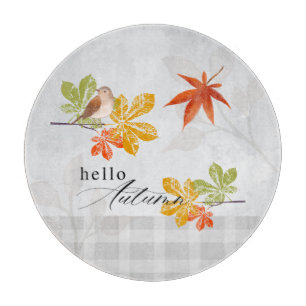 Hallo Herbst mit Bird und Herbstlauben Schneidebrett