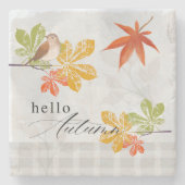 Hallo Herbst mit Bird und Herbstlauben Steinuntersetzer (Vorderseite)