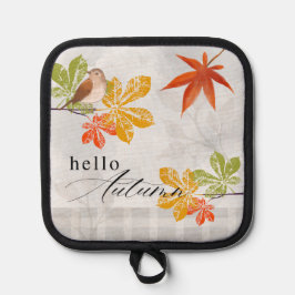 Hallo Herbst mit Bird und Herbstlauben Topflappen