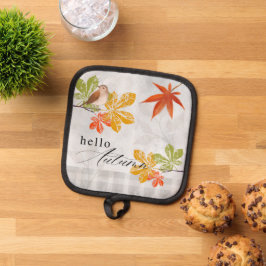 Hallo Herbst mit Bird und Herbstlauben Topflappen