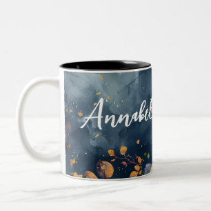 Hallo Herbst mit Blume und Namen Zweifarbige Tasse