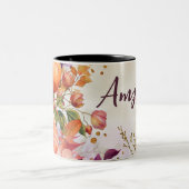 Hallo Herbst mit Blume und Namen Zweifarbige Tasse (Mittel)