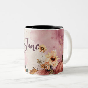 Hallo Herbst mit Blume und Namen Zweifarbige Tasse