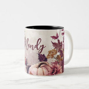 Hallo Herbst mit Blume und Namen Zweifarbige Tasse