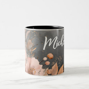 Hallo Herbst mit Blume und Namen Zweifarbige Tasse