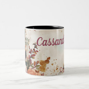 Hallo Herbst mit Blume und Namen Zweifarbige Tasse