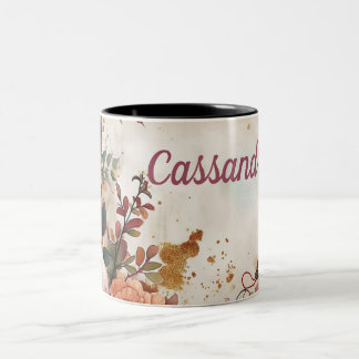 Hallo Herbst mit Blume und Namen Zweifarbige Tasse
