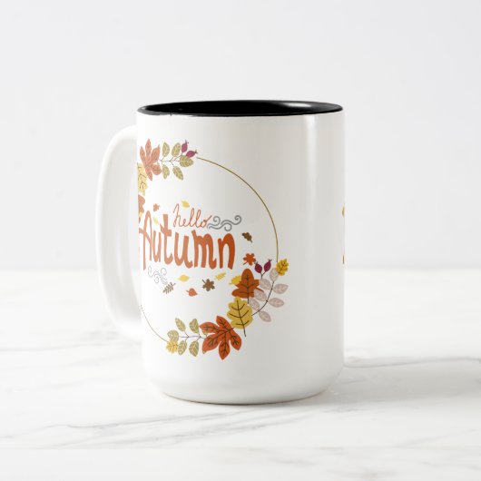 Hallo Herbst mit Leaf Design Zweifarbige Tasse (Vorderseite Links)