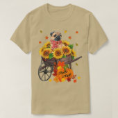 Hallo Herbst Mops Hund in Sonnenblumen Blätter Her T-Shirt (Design vorne)