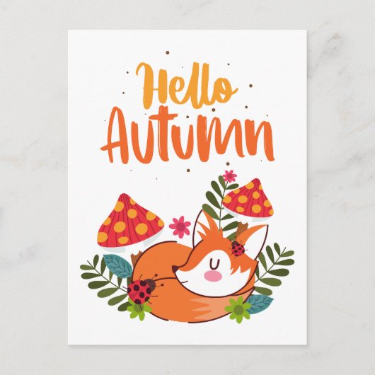 Hallo Herbst Niedlich Fox Herbstsaison Postkarte (Vorderseite)