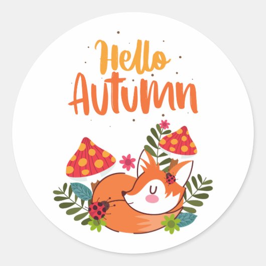 Hallo Herbst Niedlich Fox Herbstsaison Runder Aufkleber (Vorderseite)