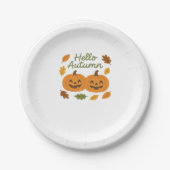 Hallo Herbst Niedlich Lächeln Pumpkins Klassischer Pappteller (Vorderseite)