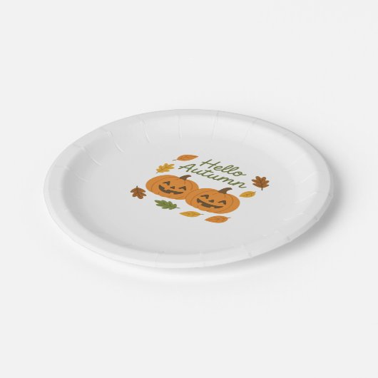 Hallo Herbst Niedlich Lächeln Pumpkins Klassischer Pappteller (Schrägansicht)