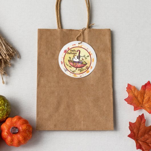 Hallo Herbst, Niedliche Katzen-Sits im Schirm Runder Aufkleber