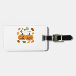 Hallo Herbst Niedliche Lächelnde Kürbisse Klassisc Gepäckanhänger