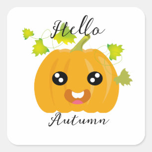 Hallo Herbst - Niedlicher Pumpkin Quadratischer Aufkleber