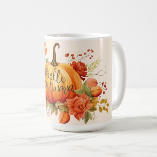 Hallo Herbst Pumpkin Blumenfall Kaffeetasse (VorderseiteRechts)