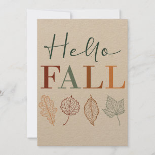 "Hallo Herbst" rustikale moderne farbenfrohe Blätt Feiertagskarte