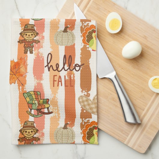 Hallo Herbst Rustikale Patchwork Orange Blätter St Geschirrtuch (Viertel Falte)