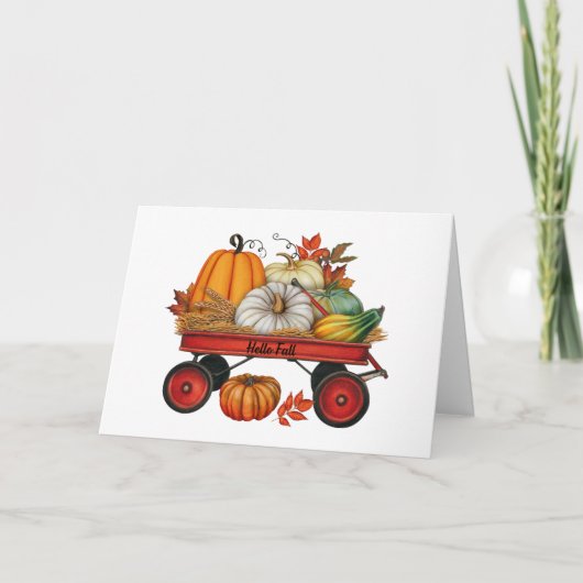 Hallo Herbst Rustikaler Landwagen mit Kürbissen Karte (Vorderseite)