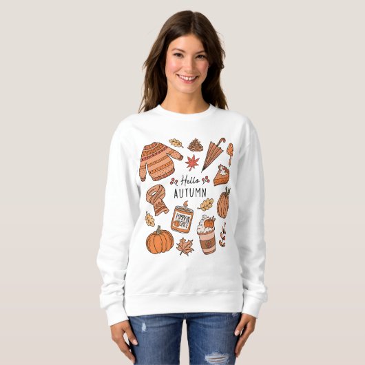 Hallo Herbst Shirt, Fall Vibes, Retro Doodle Sweatshirt (Vorne ganz)