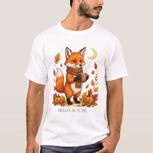 Hallo Herbst - Süßer gemütlicher Fuchs mit Kaffee T-Shirt