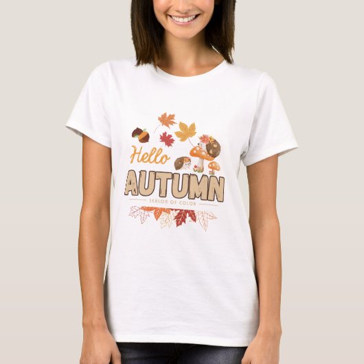 Hallo Herbst – Süßer Igel & Herbst Design T-Shirt (Vorderseite)