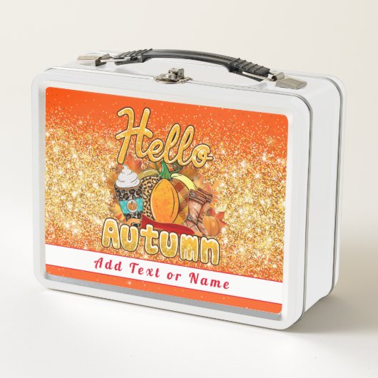 Hallo Herbst Text und Farbe anpassen Metall Brotdose (Vorderseite)