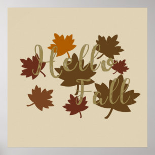 Hallo Herbst Wasserfarbe Herbstblätter Oktober Poster