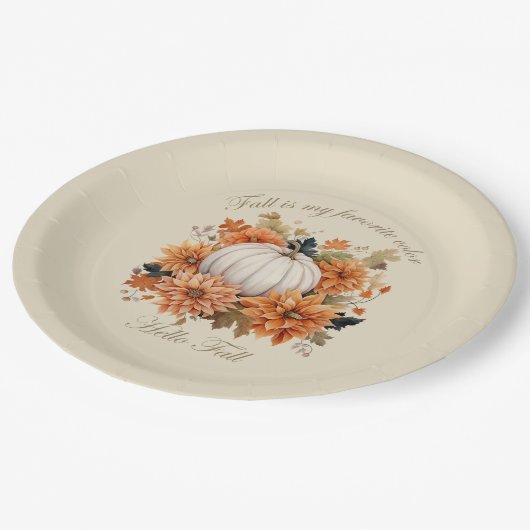 Hallo Herbst Wasserfarbe Wildblumen Blätter Herbst Pappteller (Schrägansicht)