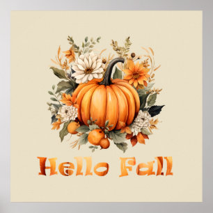 Hallo Herbst Wasserfarbe Wildblumen Herbstblätter Poster