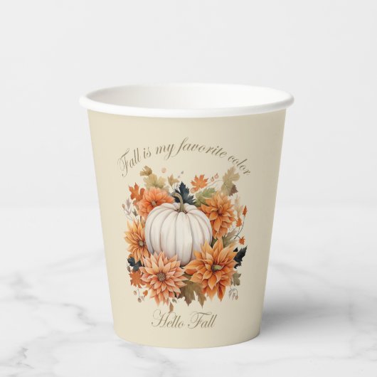 Hallo Herbst Wasserfarben Wildblumen Herbstblätter Pappbecher (Vorderseite)