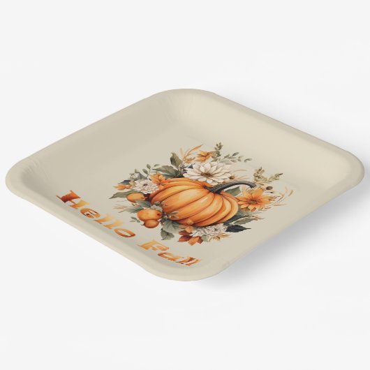 Hallo Herbst Wasserfarben Wildblumen Herbstblätter Pappteller (Gewinkelt)