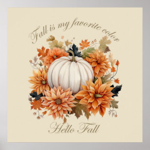 Hallo Herbst Wasserfarben Wildblumen Herbstblätter Poster