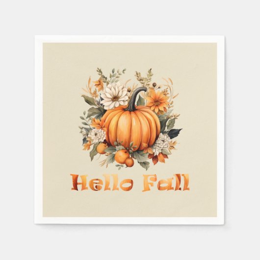 Hallo Herbst Wasserfarben Wildblumen Herbstblätter Serviette (Vorderseite)