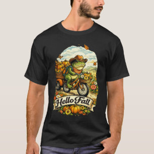Hallo Herbst Whimsical Frosch Kürbis Dreirad T-Shirt
