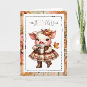 Hallo Herbst Zauberhafter Farmhouse-Schwein Karte