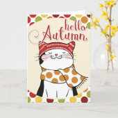 Hallo Herbstkarte - Niedliche Herbstsaison Kitty Karte (Gelbe Blume)