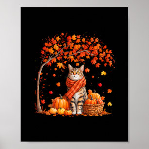 Hallo Herbstkatze Herbstlaub Katzenliebhaber Dankf Poster