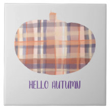 Hallo Herbstkürbis Tartan Aquarell grau Orange