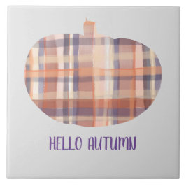 Hallo Herbstkürbis Tartan Aquarell grau Orange Fliese