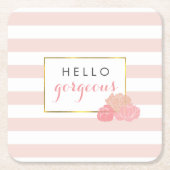 Hallo Herrliche Pink Strip & Blush Peony Untersetz Rechteckiger Pappuntersetzer (Vorderseite)