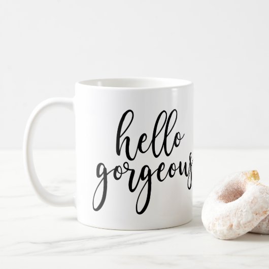 Hallo herrliches schwarzes handgeschriebenes kaffeetasse (Mit Donut)