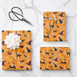 Hallo Hexe - nahtloses Halloween-Muster. Geschenkpapier Set