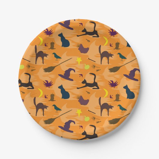 Hallo Hexe - nahtloses Halloween-Muster. Pappteller (Vorderseite)