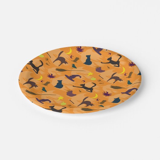 Hallo Hexe - nahtloses Halloween-Muster. Pappteller (Schrägansicht)